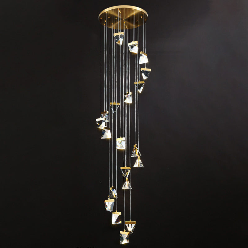 Clear Crystal Triangle Spiral Cluster Pendant Contemporary Hanging Lighting for Stairs Clearhalo 'Ceiling Lights' 'Modern Pendants' 'Modern' 'Pendant Lights' 'Pendants' Lighting' 2025560