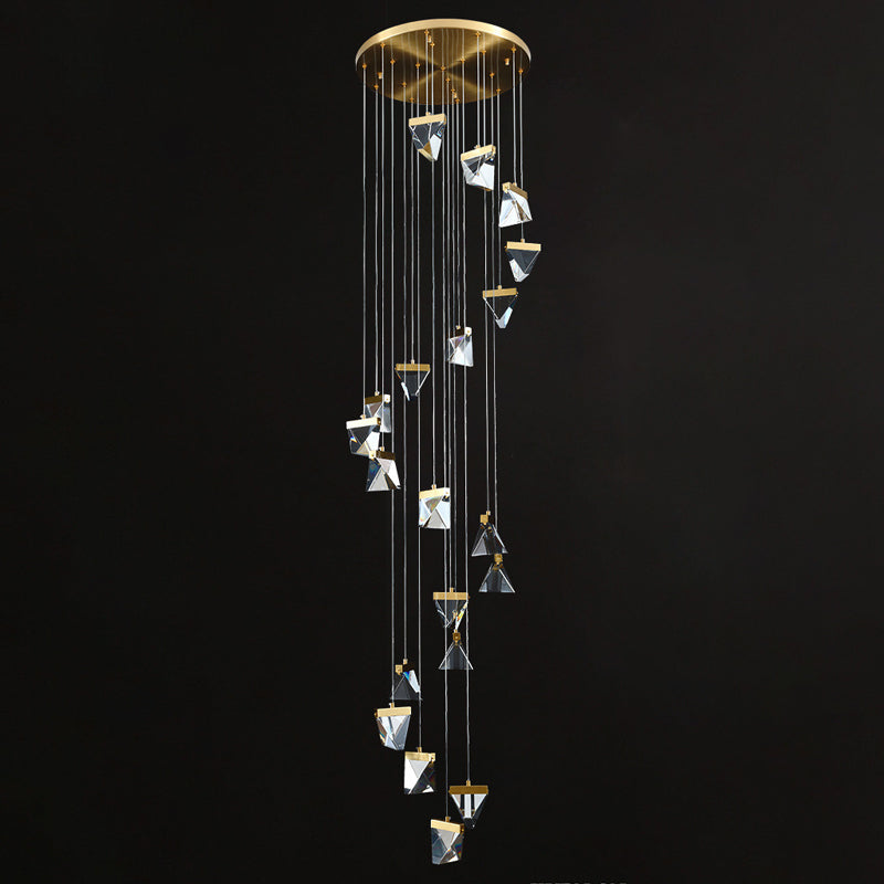 Clear Crystal Triangle Spiral Cluster Pendant Contemporary Hanging Lighting for Stairs Clearhalo 'Ceiling Lights' 'Modern Pendants' 'Modern' 'Pendant Lights' 'Pendants' Lighting' 2025561