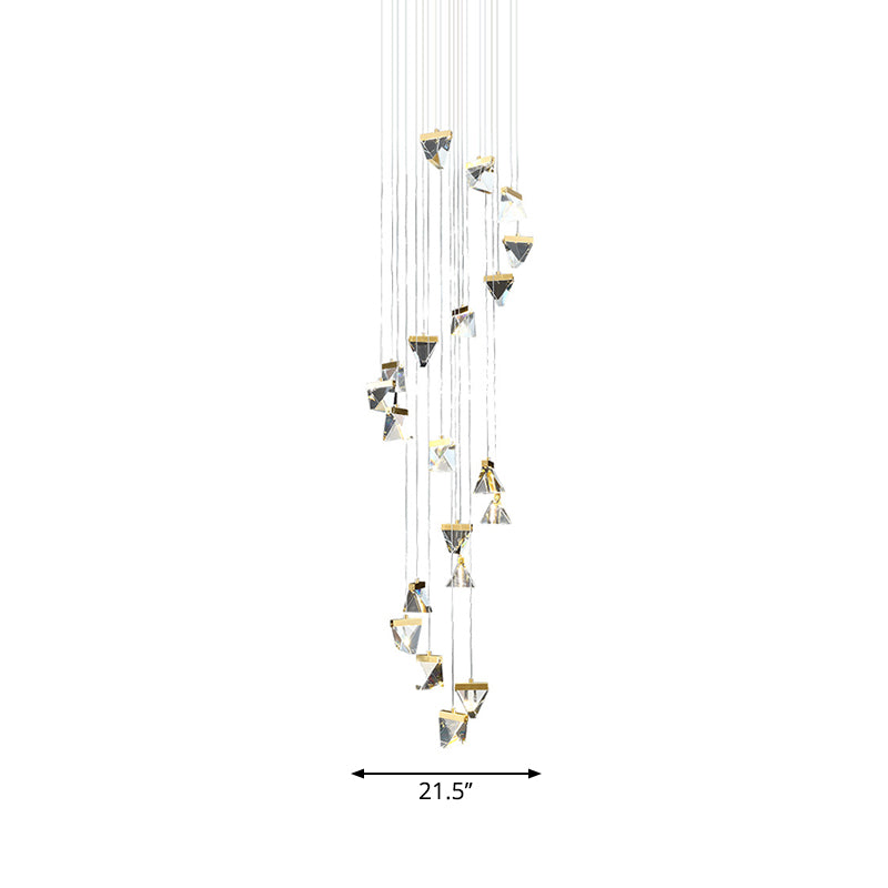 Clear Crystal Triangle Spiral Cluster Pendant Contemporary Hanging Lighting for Stairs Clearhalo 'Ceiling Lights' 'Modern Pendants' 'Modern' 'Pendant Lights' 'Pendants' Lighting' 2025562