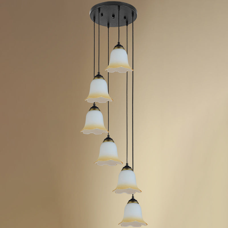 Flower Stairs Multi Pendant Light Frosted Glass Minimalist Suspension Lighting in Black with Round Canopy Clearhalo 'Ceiling Lights' 'Modern Pendants' 'Modern' 'Pendant Lights' 'Pendants' Lighting' 2025566