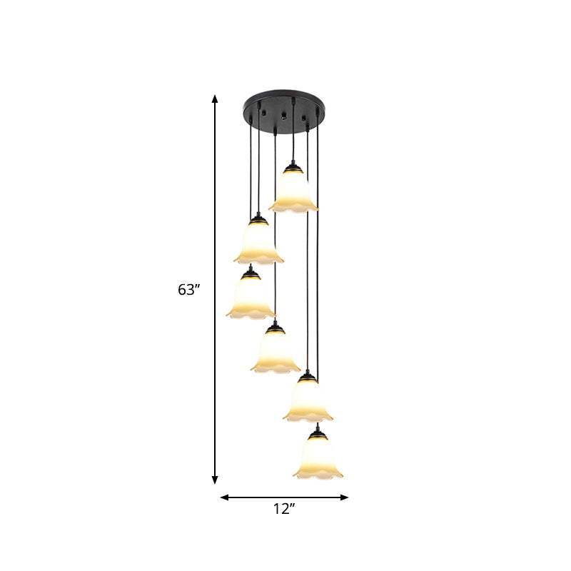 Flower Stairs Multi Pendant Light Frosted Glass Minimalist Suspension Lighting in Black with Round Canopy Clearhalo 'Ceiling Lights' 'Modern Pendants' 'Modern' 'Pendant Lights' 'Pendants' Lighting' 2025567