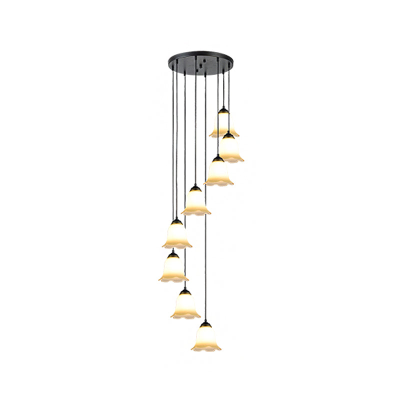 Flower Stairs Multi Pendant Light Frosted Glass Minimalist Suspension Lighting in Black with Round Canopy Clearhalo 'Ceiling Lights' 'Modern Pendants' 'Modern' 'Pendant Lights' 'Pendants' Lighting' 2025569
