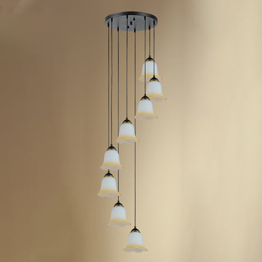 Flower Stairs Multi Pendant Light Frosted Glass Minimalist Suspension Lighting in Black with Round Canopy Clearhalo 'Ceiling Lights' 'Modern Pendants' 'Modern' 'Pendant Lights' 'Pendants' Lighting' 2025571