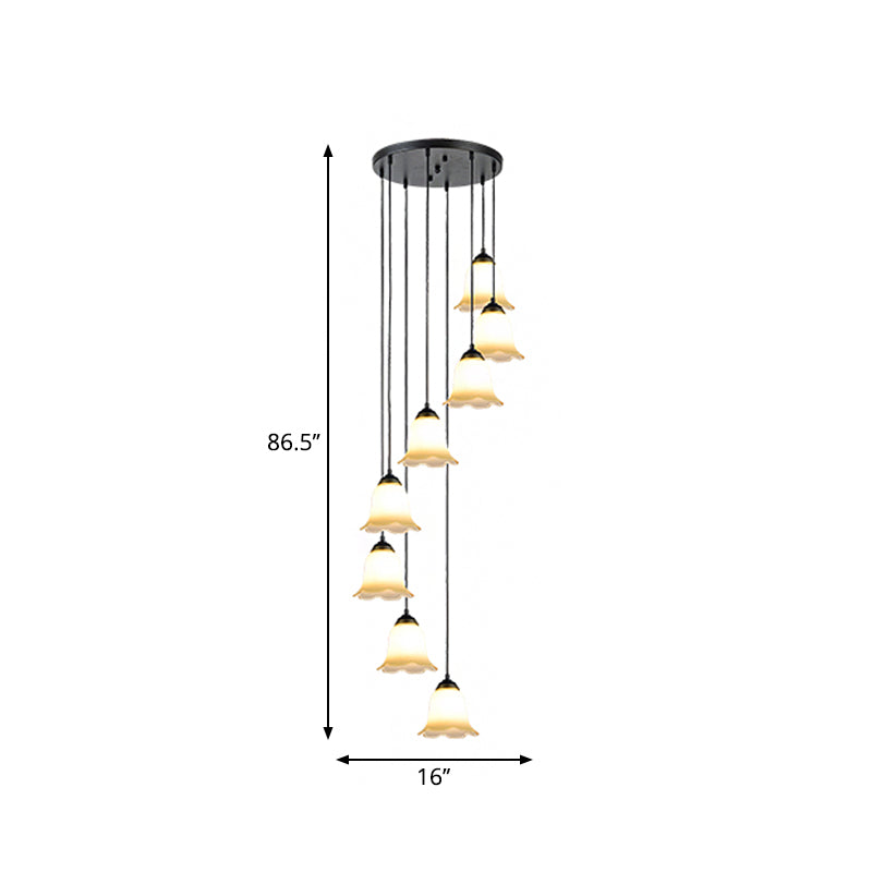 Flower Stairs Multi Pendant Light Frosted Glass Minimalist Suspension Lighting in Black with Round Canopy Clearhalo 'Ceiling Lights' 'Modern Pendants' 'Modern' 'Pendant Lights' 'Pendants' Lighting' 2025572