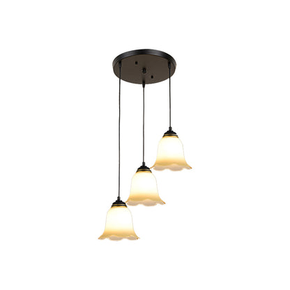 Flower Stairs Multi Pendant Light Frosted Glass Minimalist Suspension Lighting in Black with Round Canopy 3 Black Round Clearhalo 'Ceiling Lights' 'Modern Pendants' 'Modern' 'Pendant Lights' 'Pendants' Lighting' 2025573