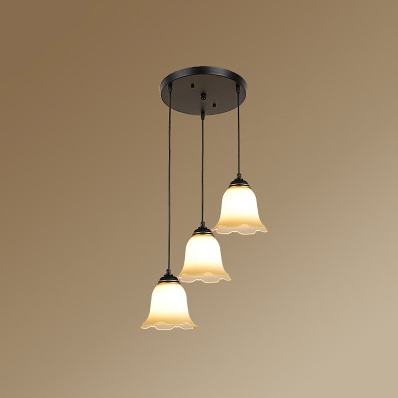 Flower Stairs Multi Pendant Light Frosted Glass Minimalist Suspension Lighting in Black with Round Canopy Clearhalo 'Ceiling Lights' 'Modern Pendants' 'Modern' 'Pendant Lights' 'Pendants' Lighting' 2025574