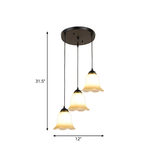 Flower Stairs Multi Pendant Light Frosted Glass Minimalist Suspension Lighting in Black with Round Canopy Clearhalo 'Ceiling Lights' 'Modern Pendants' 'Modern' 'Pendant Lights' 'Pendants' Lighting' 2025575