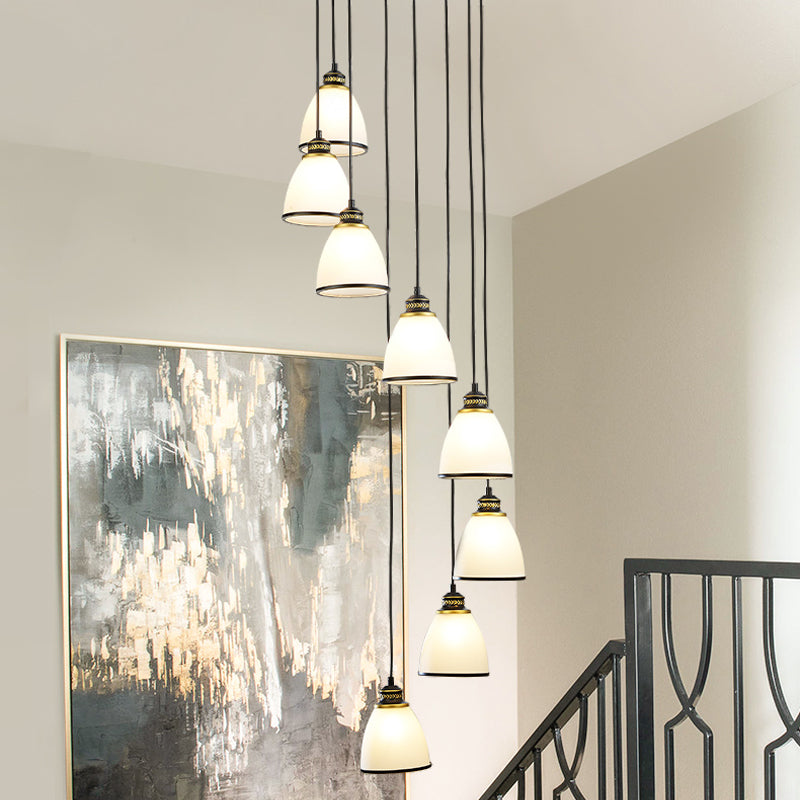 Dome Opal Glass Spiral Multi Pendant Simplicity Hanging Ceiling Light for Living Room 8 Black Clearhalo 'Ceiling Lights' 'Modern Pendants' 'Modern' 'Pendant Lights' 'Pendants' Lighting' 2025576
