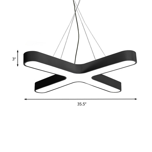 White/Black/Gold Cross Hanging Lamp Modern 23.5"/35.5" Wide Led Metal Ceiling Pendant Light for Office with Opaline Diffuser Clearhalo 'Ceiling Lights' 'Modern Pendants' 'Modern' 'Pendant Lights' 'Pendants' Lighting' 202557