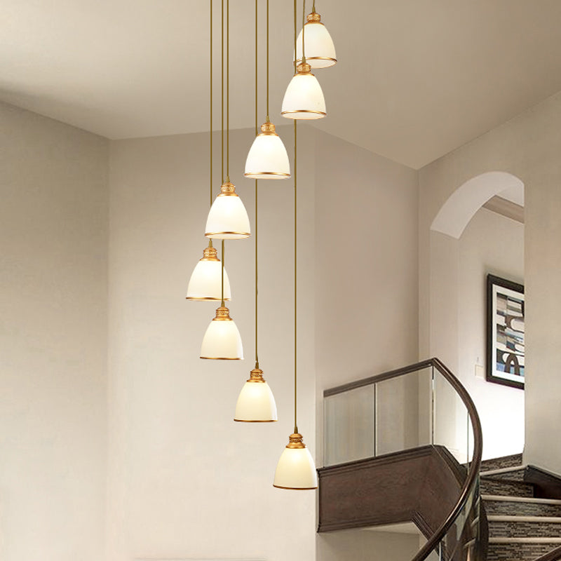 Dome Opal Glass Spiral Multi Pendant Simplicity Hanging Ceiling Light for Living Room 8 Gold Clearhalo 'Ceiling Lights' 'Modern Pendants' 'Modern' 'Pendant Lights' 'Pendants' Lighting' 2025581