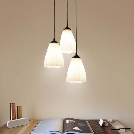 White Glass Ruffled Cluster Pendant Simplicity Black Drop Pendant with Swirl Design 3 White Round Clearhalo 'Ceiling Lights' 'Modern Pendants' 'Modern' 'Pendant Lights' 'Pendants' Lighting' 2025599