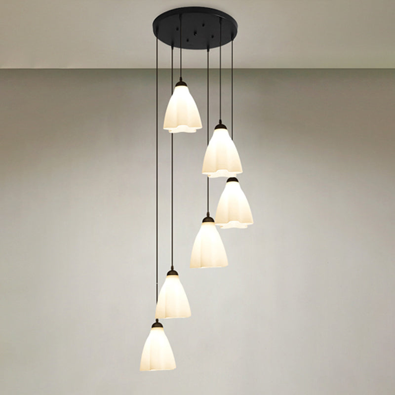 White Glass Ruffled Cluster Pendant Simplicity Black Drop Pendant with Swirl Design 6 White Round Clearhalo 'Ceiling Lights' 'Modern Pendants' 'Modern' 'Pendant Lights' 'Pendants' Lighting' 2025604