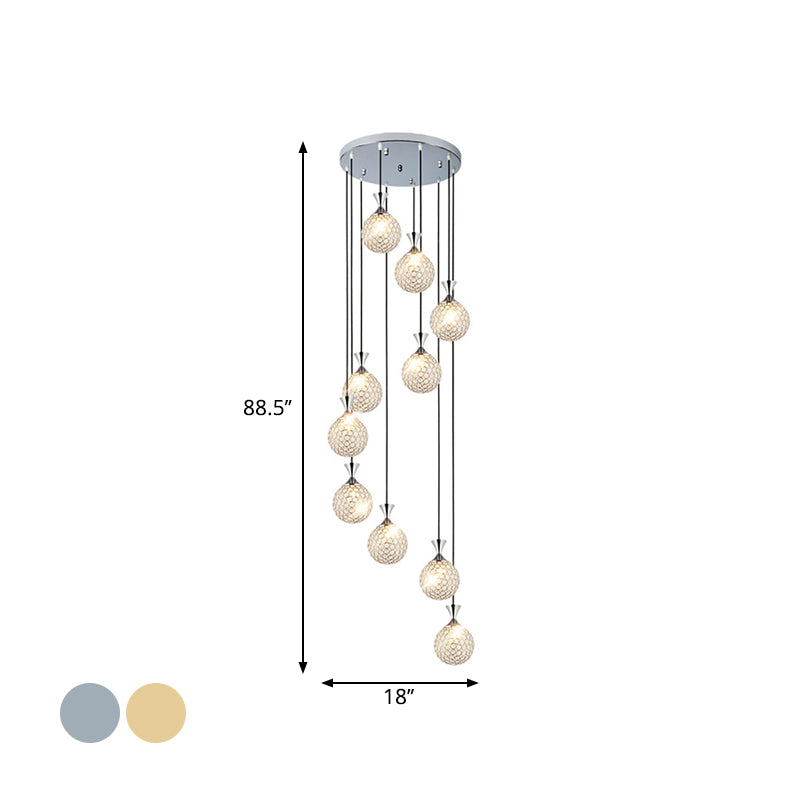Ball Spiral Cluster Pendant Light Modern Crystal Embedded 10-Light Hanging Lighting Clearhalo 'Ceiling Lights' 'Modern Pendants' 'Modern' 'Pendant Lights' 'Pendants' Lighting' 2025611