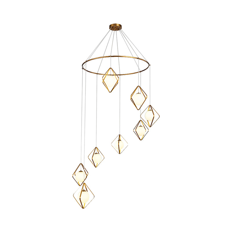Simple Multi Light Pendant Global Metallic Pendulum Lamp with Opal Glass Shade for Living Room Clearhalo 'Ceiling Lights' 'Modern Pendants' 'Modern' 'Pendant Lights' 'Pendants' Lighting' 2025617