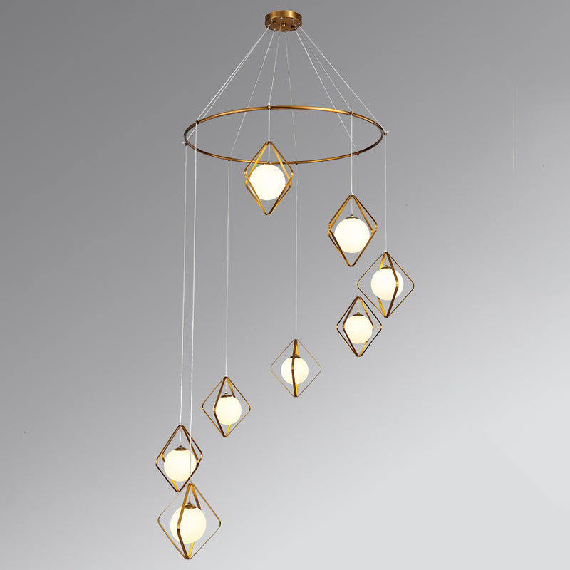 Simple Multi Light Pendant Global Metallic Pendulum Lamp with Opal Glass Shade for Living Room Clearhalo 'Ceiling Lights' 'Modern Pendants' 'Modern' 'Pendant Lights' 'Pendants' Lighting' 2025618