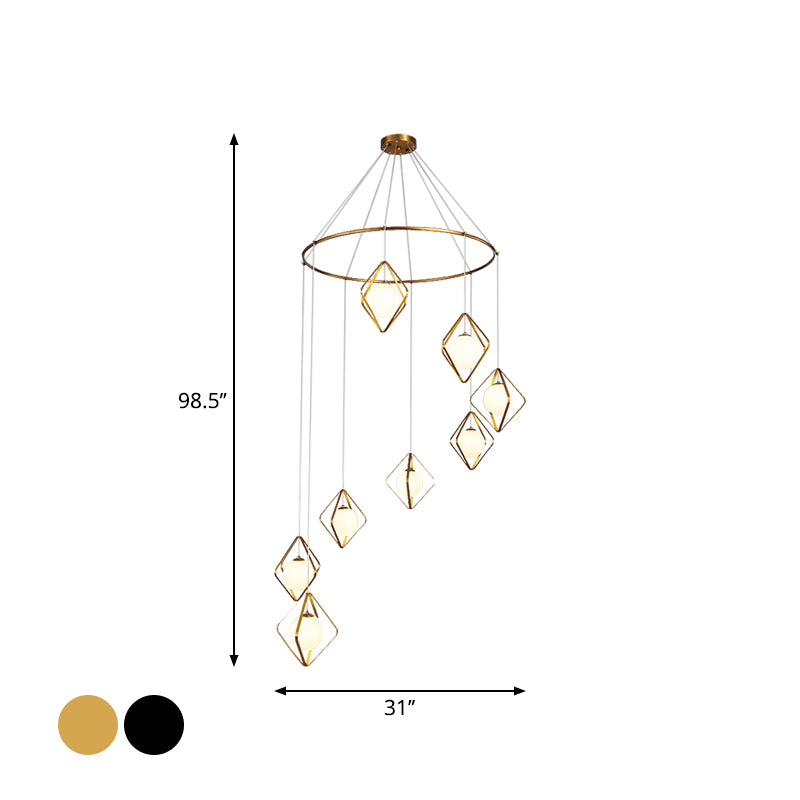 Simple Multi Light Pendant Global Metallic Pendulum Lamp with Opal Glass Shade for Living Room Clearhalo 'Ceiling Lights' 'Modern Pendants' 'Modern' 'Pendant Lights' 'Pendants' Lighting' 2025619