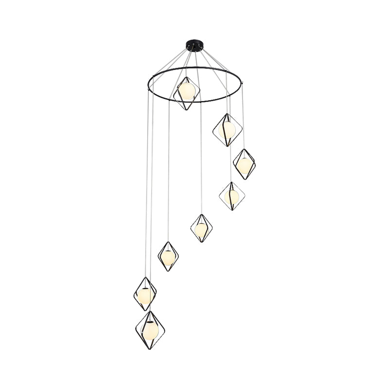 Simple Multi Light Pendant Global Metallic Pendulum Lamp with Opal Glass Shade for Living Room Clearhalo 'Ceiling Lights' 'Modern Pendants' 'Modern' 'Pendant Lights' 'Pendants' Lighting' 2025621
