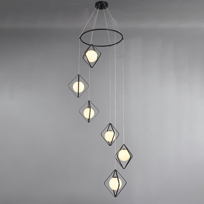Simple Multi Light Pendant Global Metallic Pendulum Lamp with Opal Glass Shade for Living Room Clearhalo 'Ceiling Lights' 'Modern Pendants' 'Modern' 'Pendant Lights' 'Pendants' Lighting' 2025624