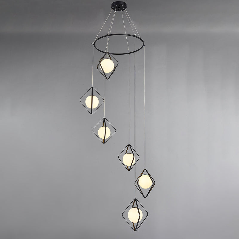 Simple Multi Light Pendant Global Metallic Pendulum Lamp with Opal Glass Shade for Living Room Clearhalo 'Ceiling Lights' 'Modern Pendants' 'Modern' 'Pendant Lights' 'Pendants' Lighting' 2025624
