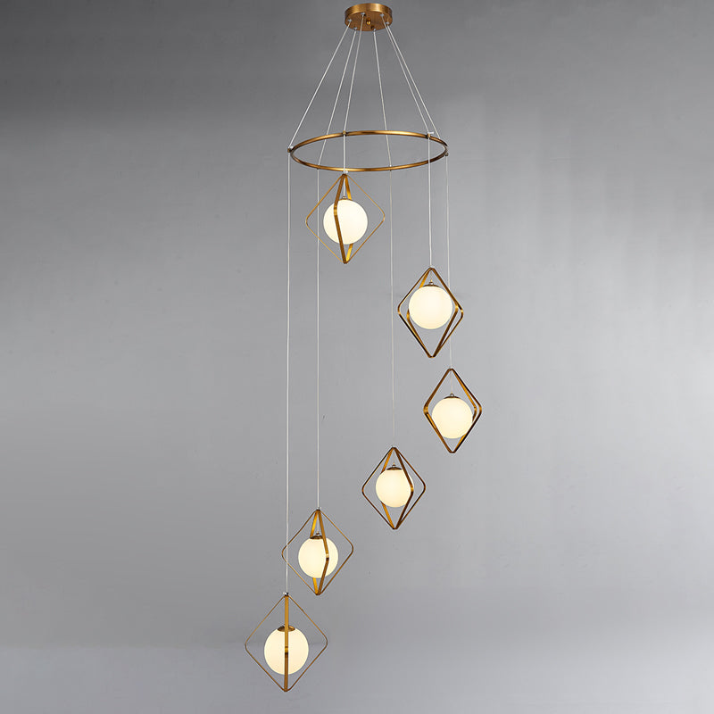 Simple Multi Light Pendant Global Metallic Pendulum Lamp with Opal Glass Shade for Living Room Clearhalo 'Ceiling Lights' 'Modern Pendants' 'Modern' 'Pendant Lights' 'Pendants' Lighting' 2025627