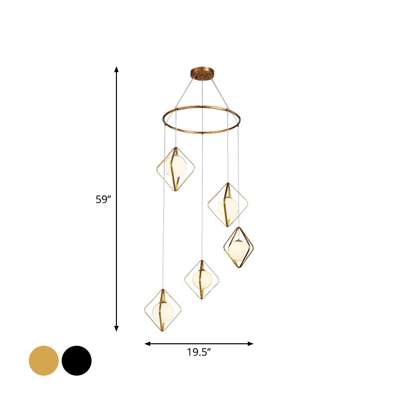 Simple Multi Light Pendant Global Metallic Pendulum Lamp with Opal Glass Shade for Living Room Clearhalo 'Ceiling Lights' 'Modern Pendants' 'Modern' 'Pendant Lights' 'Pendants' Lighting' 2025632