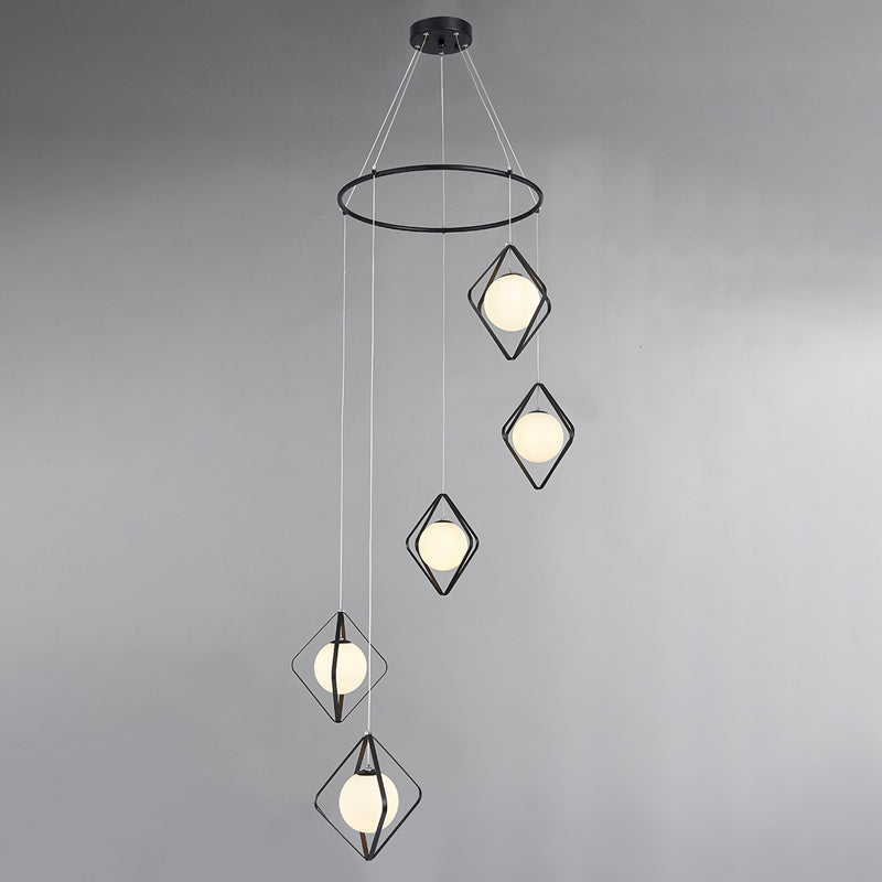 Simple Multi Light Pendant Global Metallic Pendulum Lamp with Opal Glass Shade for Living Room Clearhalo 'Ceiling Lights' 'Modern Pendants' 'Modern' 'Pendant Lights' 'Pendants' Lighting' 2025634