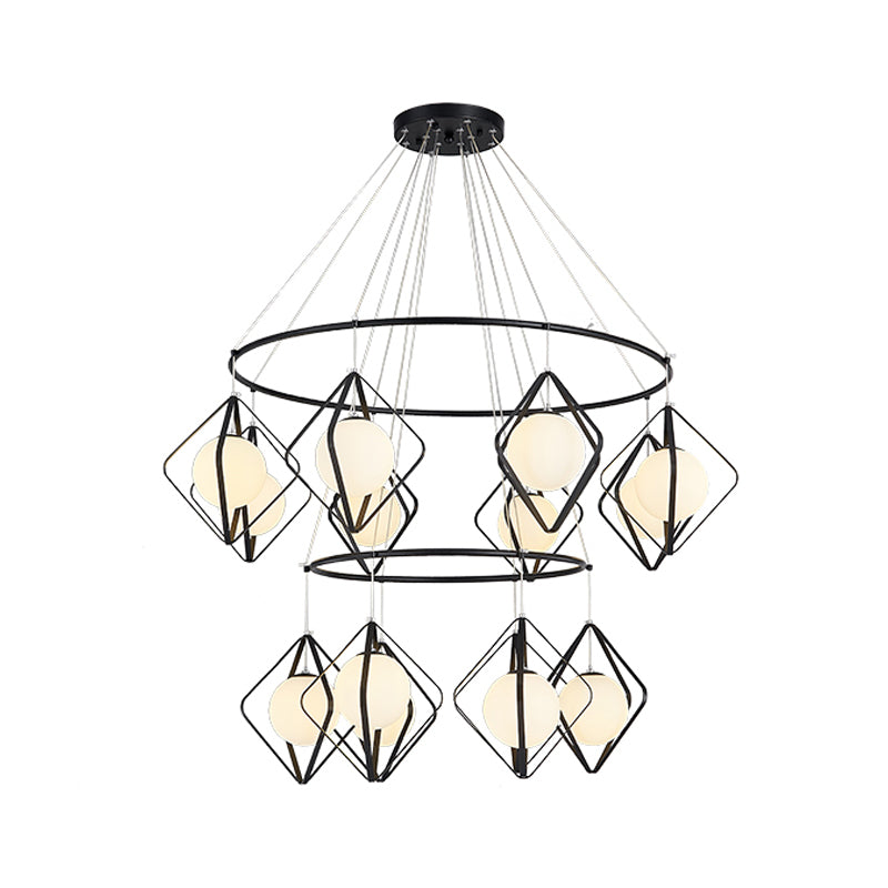 Simple Multi Light Pendant Global Metallic Pendulum Lamp with Opal Glass Shade for Living Room Clearhalo 'Ceiling Lights' 'Modern Pendants' 'Modern' 'Pendant Lights' 'Pendants' Lighting' 2025638