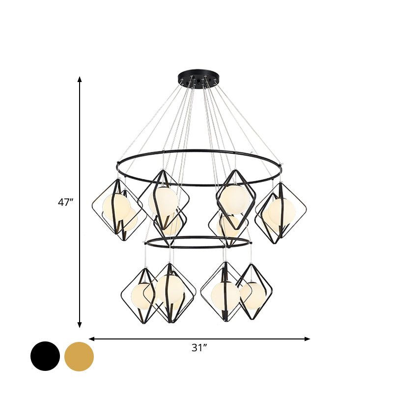 Simple Multi Light Pendant Global Metallic Pendulum Lamp with Opal Glass Shade for Living Room Clearhalo 'Ceiling Lights' 'Modern Pendants' 'Modern' 'Pendant Lights' 'Pendants' Lighting' 2025639
