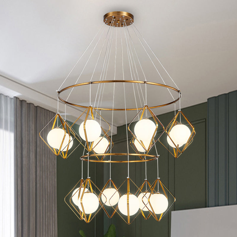 Simple Multi Light Pendant Global Metallic Pendulum Lamp with Opal Glass Shade for Living Room Clearhalo 'Ceiling Lights' 'Modern Pendants' 'Modern' 'Pendant Lights' 'Pendants' Lighting' 2025642