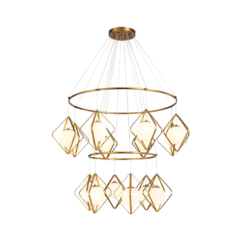 Simple Multi Light Pendant Global Metallic Pendulum Lamp with Opal Glass Shade for Living Room Clearhalo 'Ceiling Lights' 'Modern Pendants' 'Modern' 'Pendant Lights' 'Pendants' Lighting' 2025643