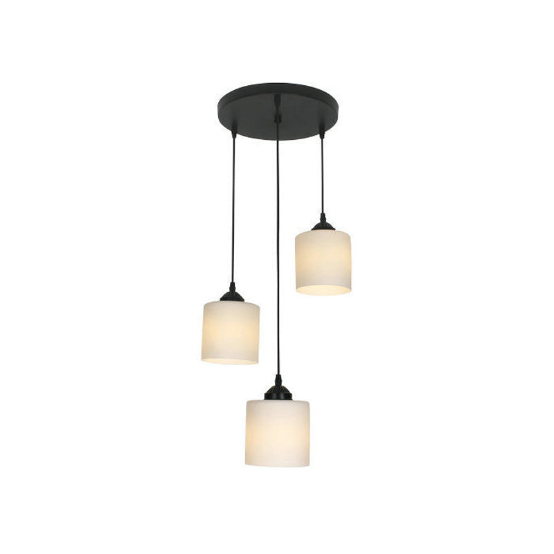 Modernism Cylinder Cluster Pendant Opal Glass Stairs Pendulum Light in Black with Round Canopy 3 White A Clearhalo 'Ceiling Lights' 'Modern Pendants' 'Modern' 'Pendant Lights' 'Pendants' Lighting' 2025683