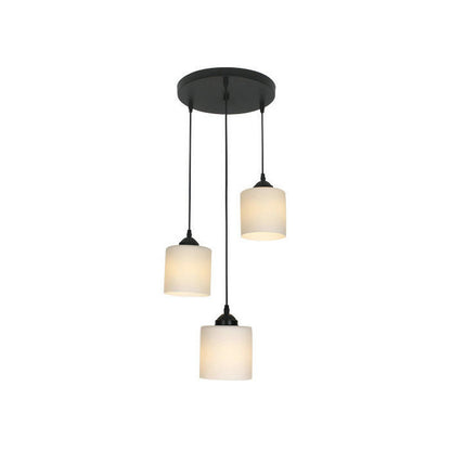 Modernism Cylinder Cluster Pendant Opal Glass Stairs Pendulum Light in Black with Round Canopy 3 White A Clearhalo 'Ceiling Lights' 'Modern Pendants' 'Modern' 'Pendant Lights' 'Pendants' Lighting' 2025683