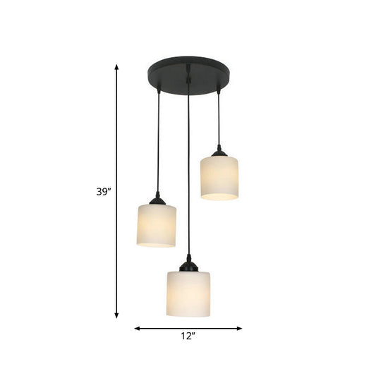 Modernism Cylinder Cluster Pendant Opal Glass Stairs Pendulum Light in Black with Round Canopy Clearhalo 'Ceiling Lights' 'Modern Pendants' 'Modern' 'Pendant Lights' 'Pendants' Lighting' 2025684