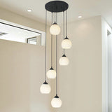 Milky Glass Global Spiral Multi Pendant Simple Hanging Ceiling Light in Black for Stairs Clearhalo 'Ceiling Lights' 'Modern Pendants' 'Modern' 'Pendant Lights' 'Pendants' Lighting' 2025690