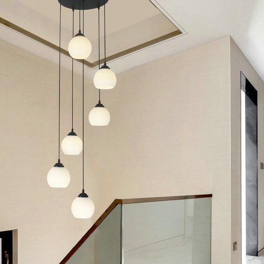 Milky Glass Global Spiral Multi Pendant Simple Hanging Ceiling Light in Black for Stairs Clearhalo 'Ceiling Lights' 'Modern Pendants' 'Modern' 'Pendant Lights' 'Pendants' Lighting' 2025691