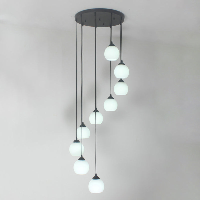 Milky Glass Global Spiral Multi Pendant Simple Hanging Ceiling Light in Black for Stairs Clearhalo 'Ceiling Lights' 'Modern Pendants' 'Modern' 'Pendant Lights' 'Pendants' Lighting' 2025697