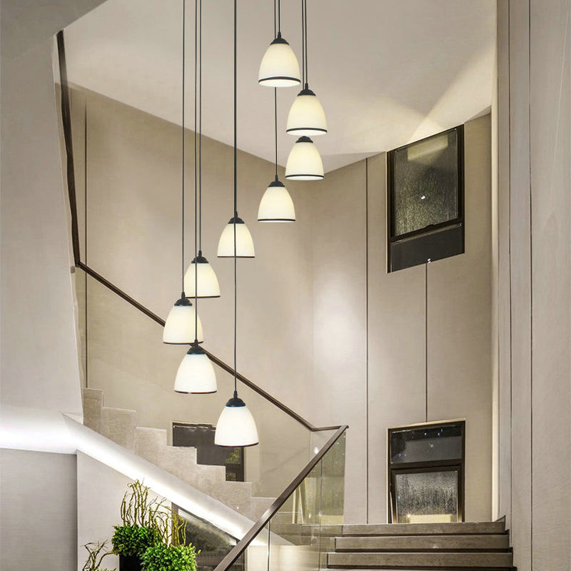 Dome Stairs Swirl Cluster Pendant Light Opal Glass Contemporary Hanging Lighting in Black 9 White A Clearhalo 'Ceiling Lights' 'Modern Pendants' 'Modern' 'Pendant Lights' 'Pendants' Lighting' 2025715