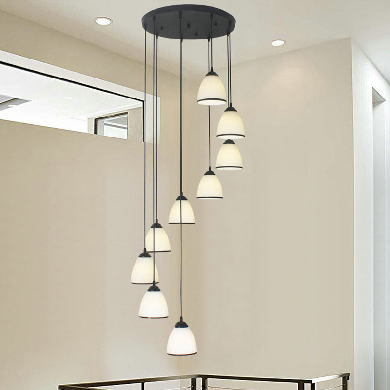 Dome Stairs Swirl Cluster Pendant Light Opal Glass Contemporary Hanging Lighting in Black Clearhalo 'Ceiling Lights' 'Modern Pendants' 'Modern' 'Pendant Lights' 'Pendants' Lighting' 2025716