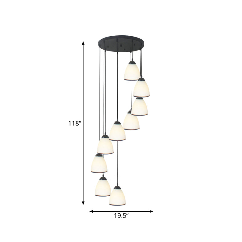 Dome Stairs Swirl Cluster Pendant Light Opal Glass Contemporary Hanging Lighting in Black Clearhalo 'Ceiling Lights' 'Modern Pendants' 'Modern' 'Pendant Lights' 'Pendants' Lighting' 2025719