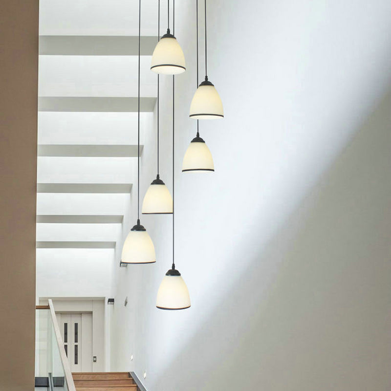 Dome Stairs Swirl Cluster Pendant Light Opal Glass Contemporary Hanging Lighting in Black 6 White A Clearhalo 'Ceiling Lights' 'Modern Pendants' 'Modern' 'Pendant Lights' 'Pendants' Lighting' 2025720
