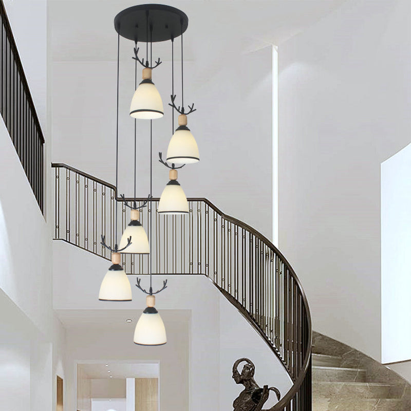 Dome Stairs Swirl Cluster Pendant Light Opal Glass Contemporary Hanging Lighting in Black 6 White B Clearhalo 'Ceiling Lights' 'Modern Pendants' 'Modern' 'Pendant Lights' 'Pendants' Lighting' 2025725