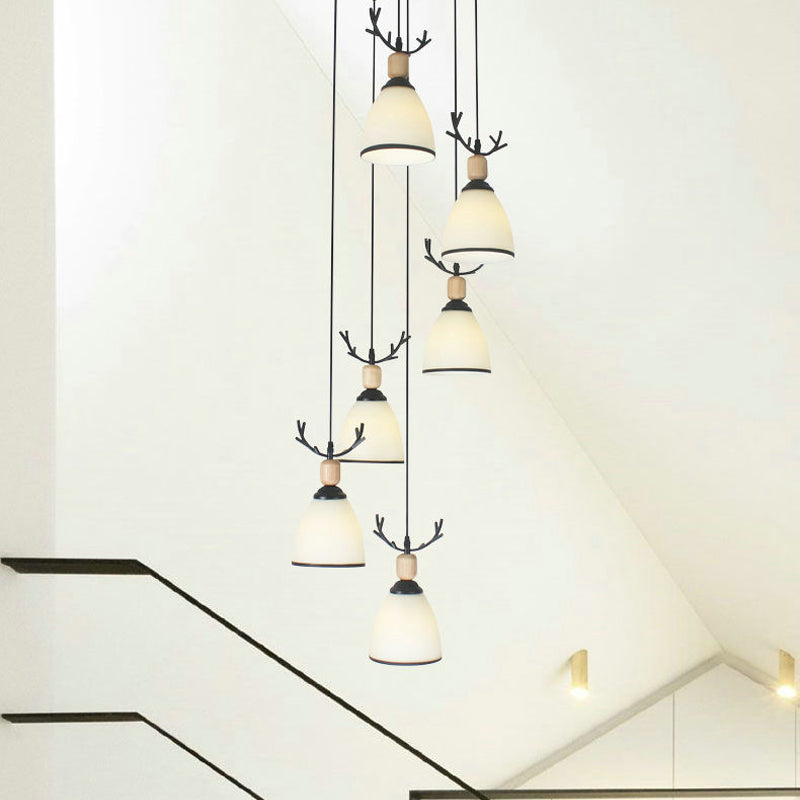 Dome Stairs Swirl Cluster Pendant Light Opal Glass Contemporary Hanging Lighting in Black Clearhalo 'Ceiling Lights' 'Modern Pendants' 'Modern' 'Pendant Lights' 'Pendants' Lighting' 2025726