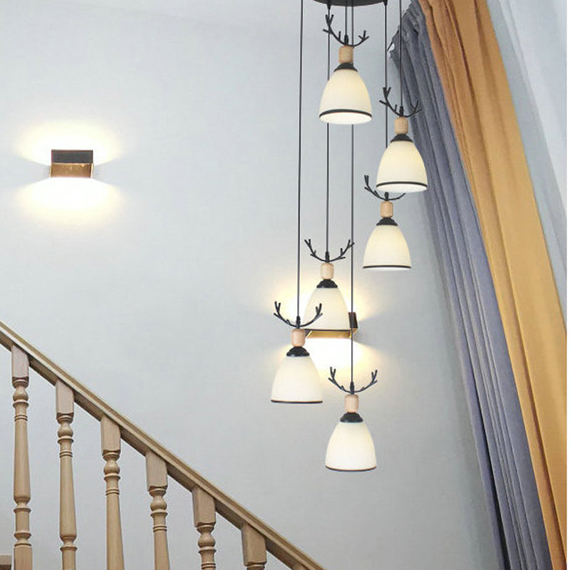 Dome Stairs Swirl Cluster Pendant Light Opal Glass Contemporary Hanging Lighting in Black Clearhalo 'Ceiling Lights' 'Modern Pendants' 'Modern' 'Pendant Lights' 'Pendants' Lighting' 2025727