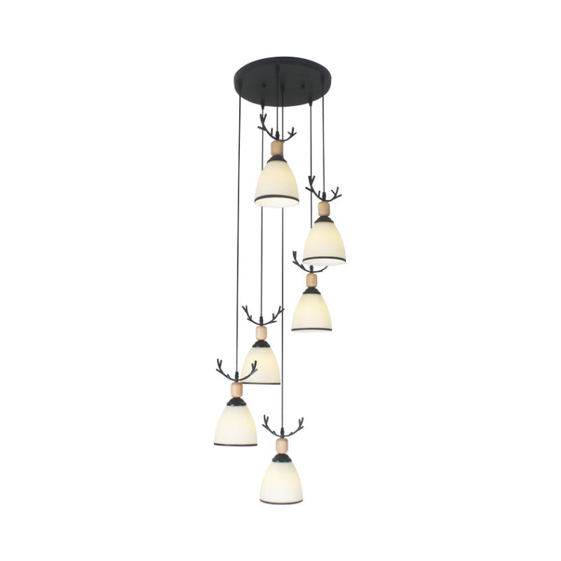 Dome Stairs Swirl Cluster Pendant Light Opal Glass Contemporary Hanging Lighting in Black Clearhalo 'Ceiling Lights' 'Modern Pendants' 'Modern' 'Pendant Lights' 'Pendants' Lighting' 2025728