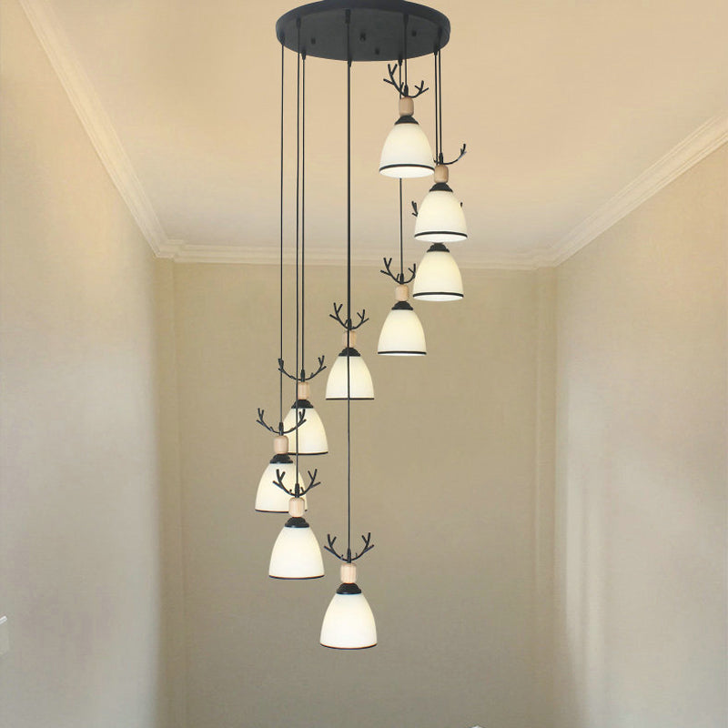 Dome Stairs Swirl Cluster Pendant Light Opal Glass Contemporary Hanging Lighting in Black 9 White B Clearhalo 'Ceiling Lights' 'Modern Pendants' 'Modern' 'Pendant Lights' 'Pendants' Lighting' 2025730
