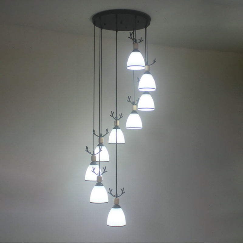 Dome Stairs Swirl Cluster Pendant Light Opal Glass Contemporary Hanging Lighting in Black Clearhalo 'Ceiling Lights' 'Modern Pendants' 'Modern' 'Pendant Lights' 'Pendants' Lighting' 2025731