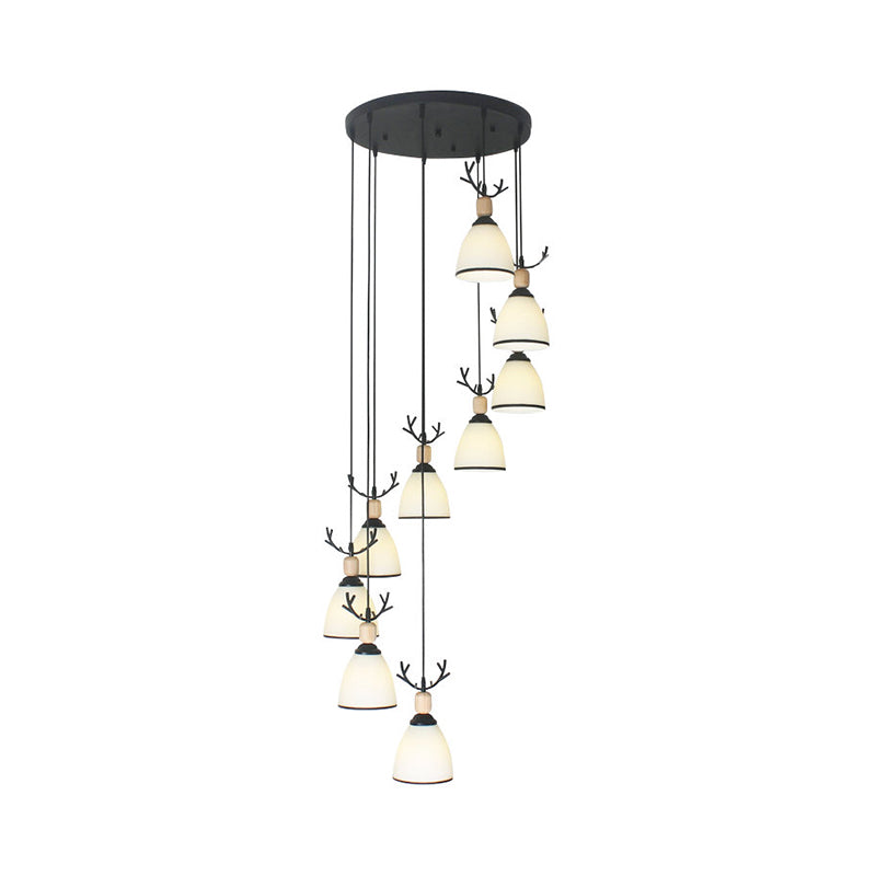 Dome Stairs Swirl Cluster Pendant Light Opal Glass Contemporary Hanging Lighting in Black Clearhalo 'Ceiling Lights' 'Modern Pendants' 'Modern' 'Pendant Lights' 'Pendants' Lighting' 2025732