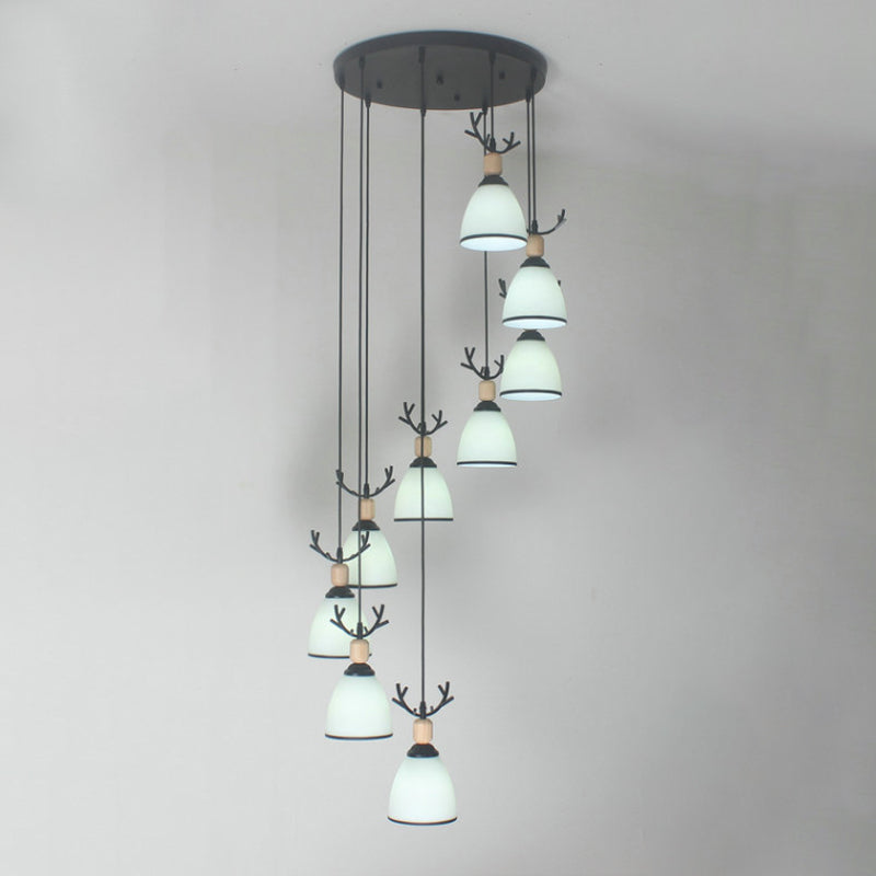 Dome Stairs Swirl Cluster Pendant Light Opal Glass Contemporary Hanging Lighting in Black Clearhalo 'Ceiling Lights' 'Modern Pendants' 'Modern' 'Pendant Lights' 'Pendants' Lighting' 2025733