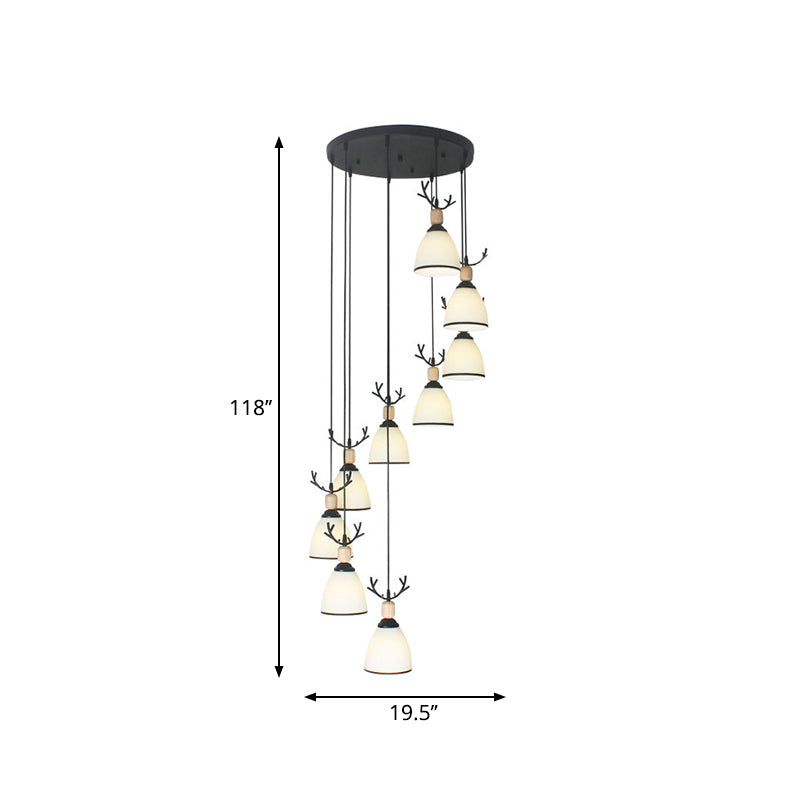 Dome Stairs Swirl Cluster Pendant Light Opal Glass Contemporary Hanging Lighting in Black Clearhalo 'Ceiling Lights' 'Modern Pendants' 'Modern' 'Pendant Lights' 'Pendants' Lighting' 2025734