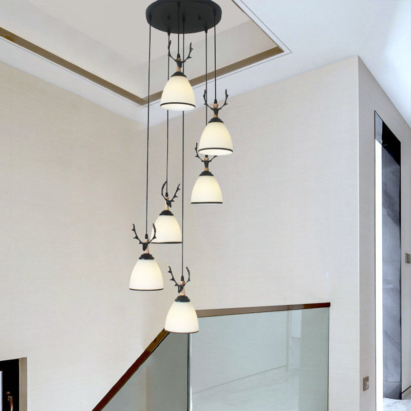 Dome Stairs Swirl Cluster Pendant Light Opal Glass Contemporary Hanging Lighting in Black 6 White C Clearhalo 'Ceiling Lights' 'Modern Pendants' 'Modern' 'Pendant Lights' 'Pendants' Lighting' 2025735